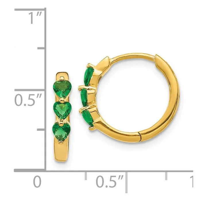 Jewelry Earrings 14K Gold w Created Emerald Polished Hoop Earrings Jewelry Earrings 14K Gold w Created Emerald Polished Hoop Earrings