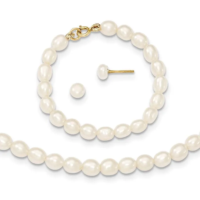 Jewelry Earrings 14k White FW Cultured Pearl 12 Necklace 4 Bracelet Earring Set Jewelry Earrings 14k White FW Cultured Pearl 12 Necklace 4 Bracelet Earring Set