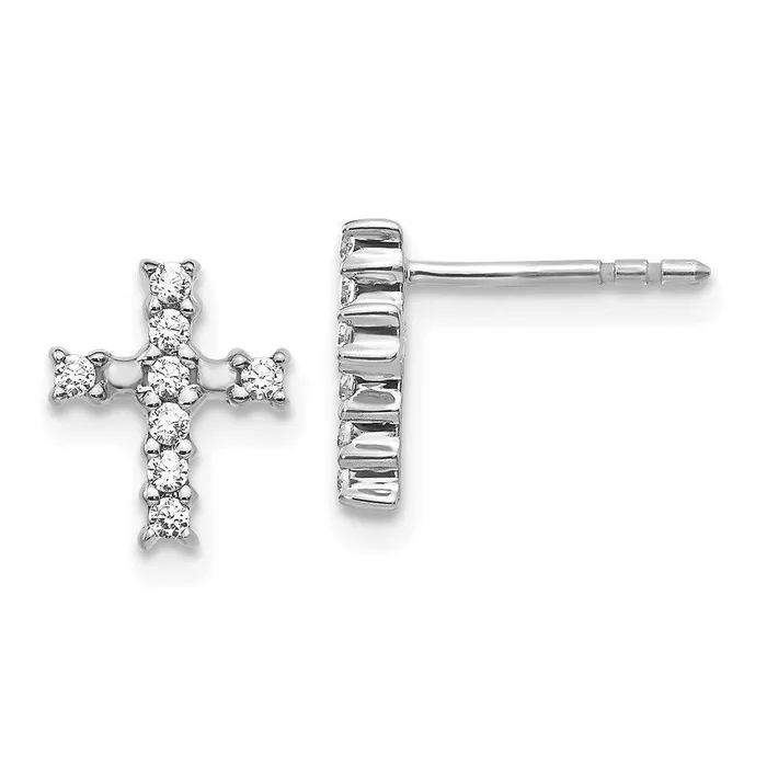 Jewelry Earrings 14K White Gold Polished Diamond Cross Post Earrings