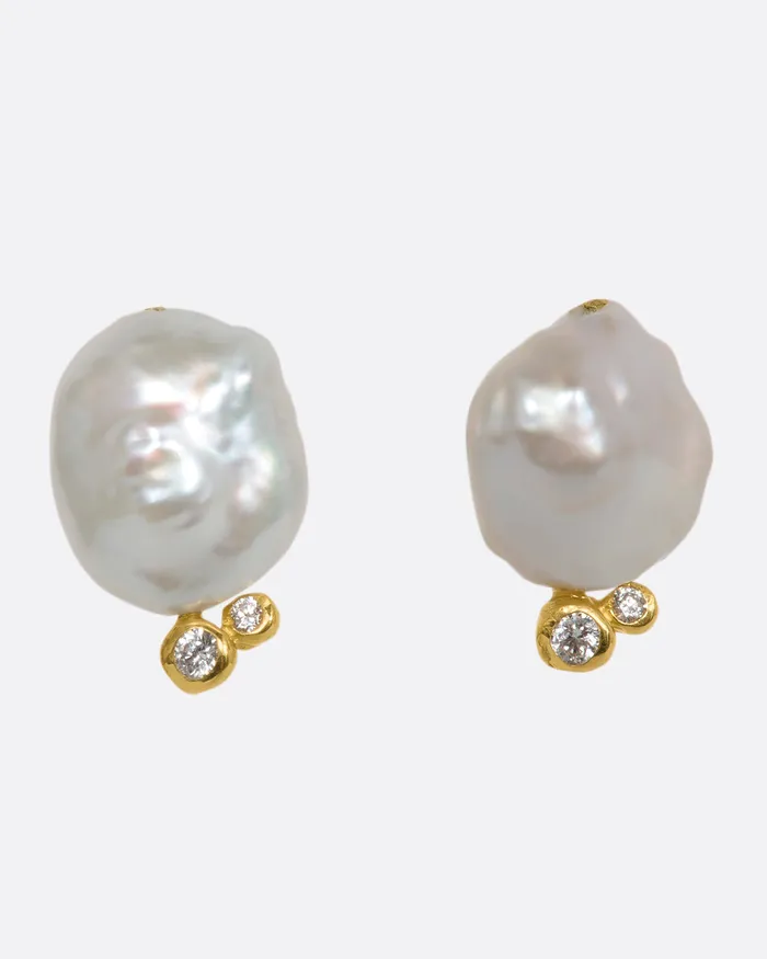 KIMBERLIN BROWN Earrings Keshi Pearl and Diamond Lunar Bubble Stud Earrings