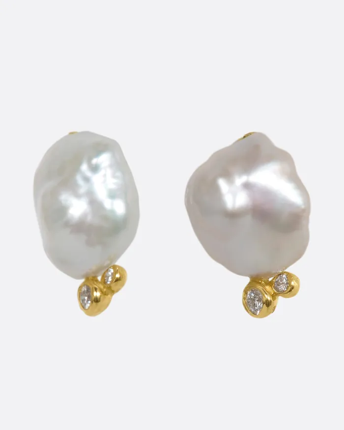 KIMBERLIN BROWN Earrings Keshi Pearl and Diamond Lunar Bubble Stud Earrings KIMBERLIN BROWN Earrings Keshi Pearl and Diamond Lunar Bubble Stud Earrings