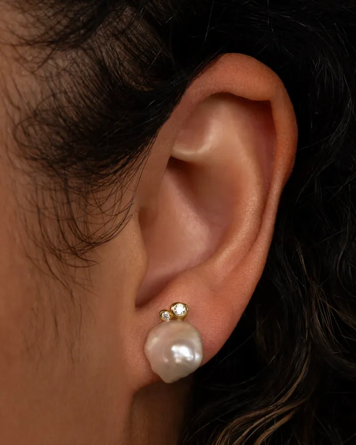 KIMBERLIN BROWN Earrings Keshi Pearl and Diamond Lunar Bubble Stud Earrings KIMBERLIN BROWN Earrings Keshi Pearl and Diamond Lunar Bubble Stud Earrings