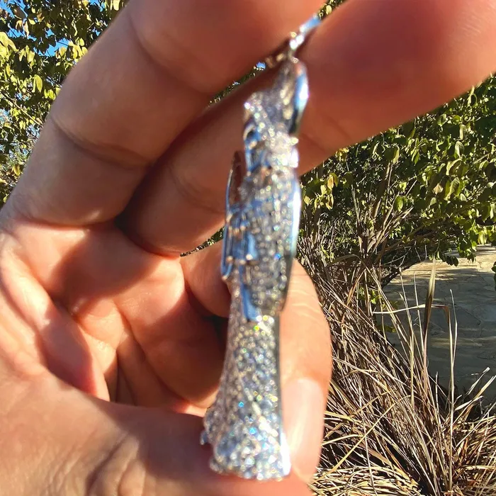La Santa Muerte Solid 925 Sterling Silver Iced CZ Micro Pave Pendant Bling Cartel Admin Necklaces