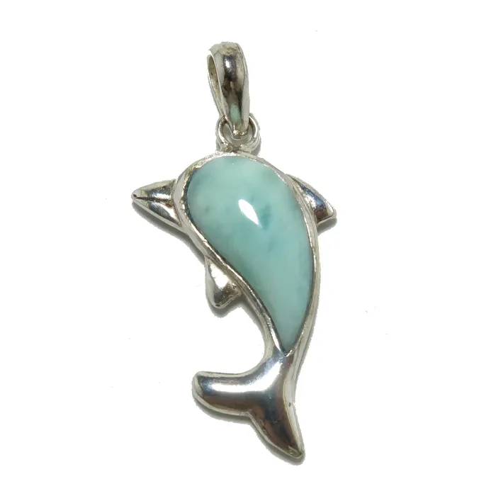 Larimar Pendant Blue Sea Dolphin Stone Sterling Silver Satin Crystals Necklaces Larimar Pendant Blue Sea Dolphin Stone Sterling Silver Satin Crystals Necklaces