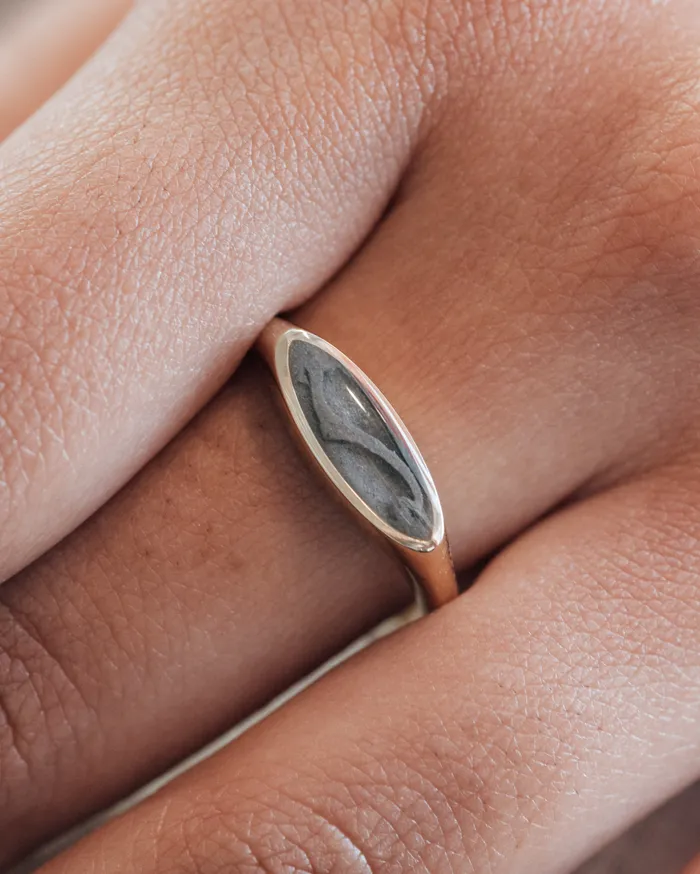 Lateral Marquise Signet Cremation Ring in 14K White Gold closebymejewelry Rings