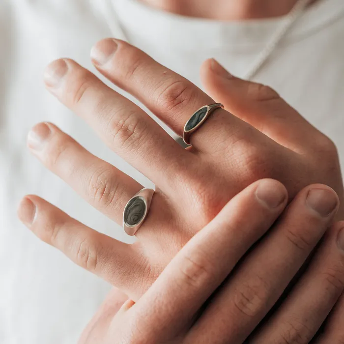 Lateral Marquise Signet Cremation Ring in 14K White Gold closebymejewelry Rings