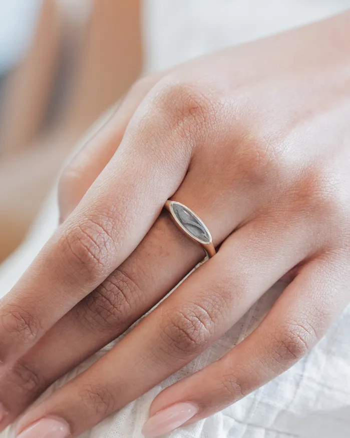 Lateral Marquise Signet Cremation Ring in 14K White Gold closebymejewelry Rings