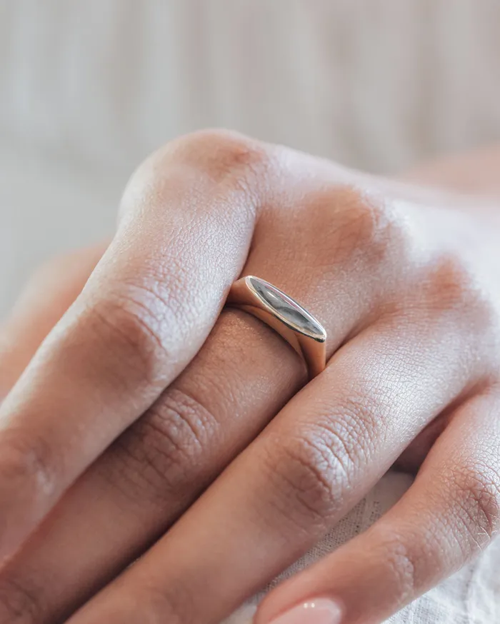 Lateral Marquise Signet Cremation Ring in 14K White Gold closebymejewelry Rings