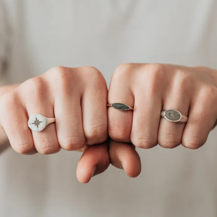 Lateral Marquise Signet Cremation Ring in 14K White Gold closebymejewelry Rings
