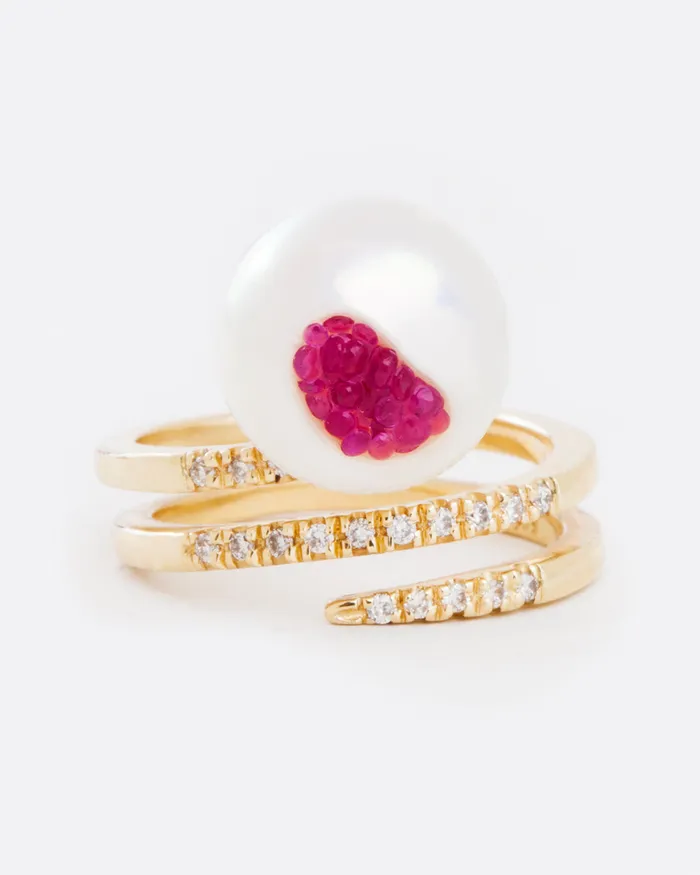LITTLE H Rings Finestrino Spiral Pearl Ring