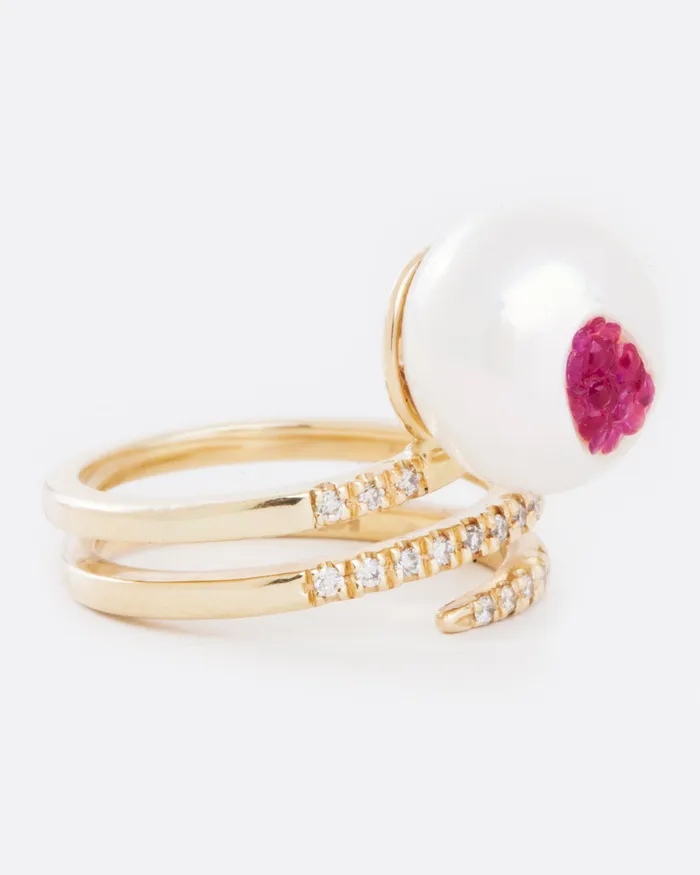 LITTLE H Rings Finestrino Spiral Pearl Ring