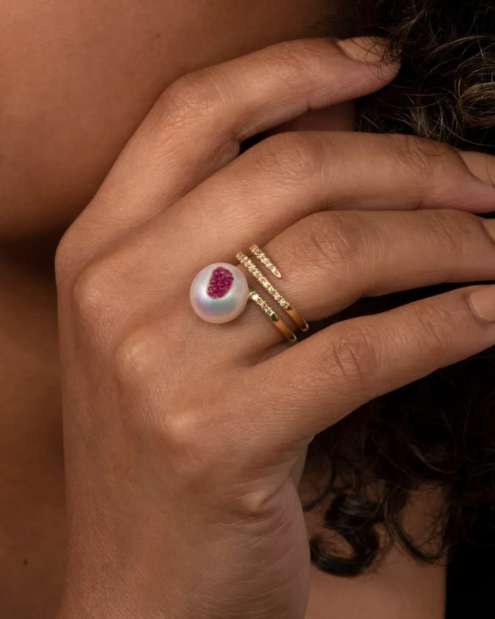 LITTLE H Rings Finestrino Spiral Pearl Ring