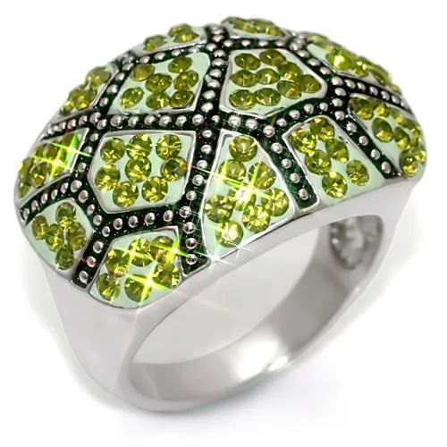 LO1519 Rhodium Brass Ring with Top Grade Crystal in Olivine color Alamode Rings LO1519 Rhodium Brass Ring with Top Grade Crystal in Olivine color Alamode Rings