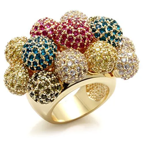 LO1604 Imitation Gold Brass Ring with AAA Grade CZ in Multi Color Alamode Rings LO1604 Imitation Gold Brass Ring with AAA Grade CZ in Multi Color Alamode Rings