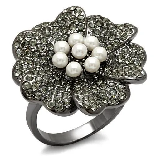 LO1619 TIN Cobalt Black Brass Ring with Synthetic Pearl in White Alamode Rings