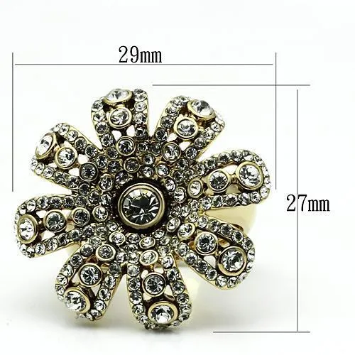 LO2465 Gold Brass Ring with Top Grade Crystal in Clear Alamode Rings