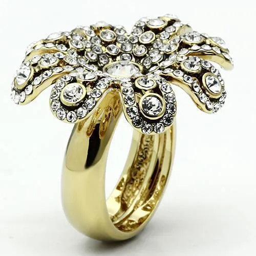 LO2465 Gold Brass Ring with Top Grade Crystal in Clear Alamode Rings