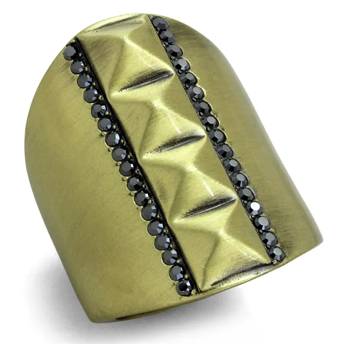 LO3608 Antique Copper Brass Ring with Top Grade Crystal in Hematite Alamode Rings LO3608 Antique Copper Brass Ring with Top Grade Crystal in Hematite Alamode Rings