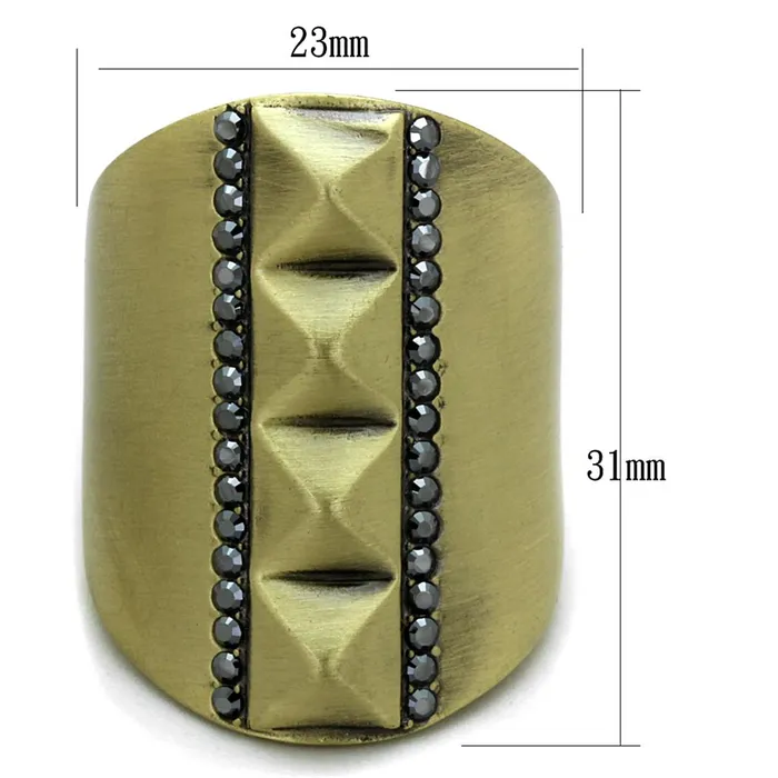 LO3608 Antique Copper Brass Ring with Top Grade Crystal in Hematite Alamode Rings
