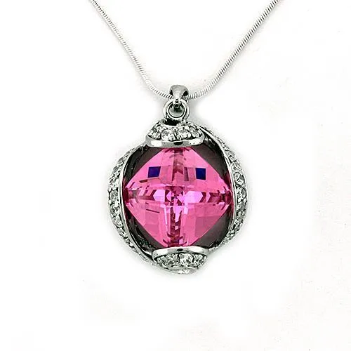 LOAS1318 Rhodium 925 Sterling Silver Chain Pendant with AAA Grade CZ in Rose Alamode Necklaces LOAS1318 Rhodium 925 Sterling Silver Chain Pendant with AAA Grade CZ in Rose Alamode Necklaces