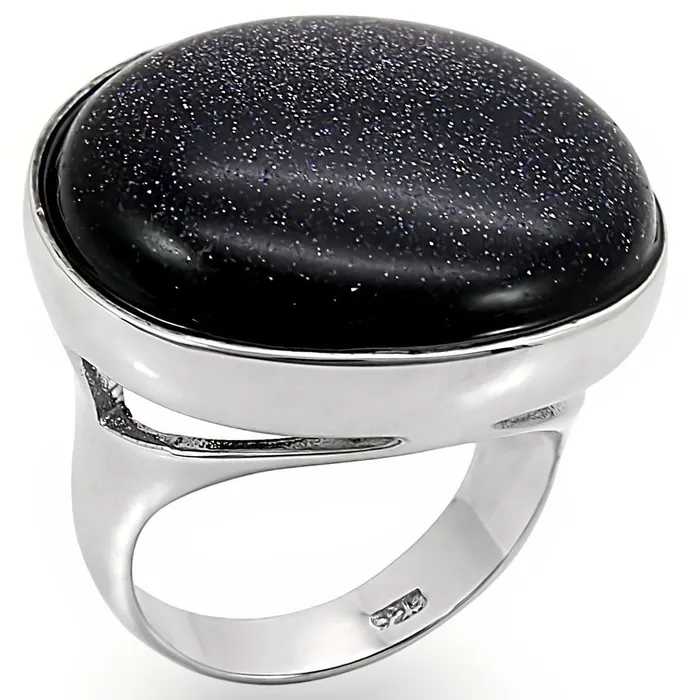 LOS401 Rhodium 925 Sterling Silver Ring with Blue Sand in Montana Alamode Rings LOS401 Rhodium 925 Sterling Silver Ring with Blue Sand in Montana Alamode Rings