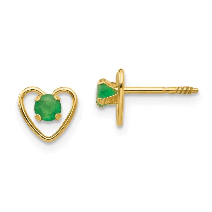 Madi K Kids 14k 3mm Emerald Birthstone Heart Earrings Jewelry Earrings