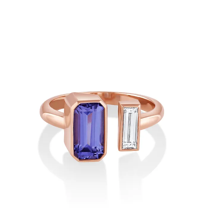 Marrow Fine Rings 140ct Tanzanite White Diamond Toi et Moi Ring