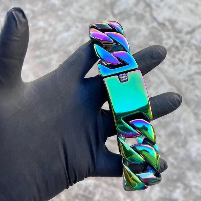 Mens Huge Cuban Chain Multicolor Rainbow Stainless Steel 30MM 28 Bling Cartel Bracelets Mens Huge Cuban Chain Multicolor Rainbow Stainless Steel 30MM 28 Bling Cartel Bracelets