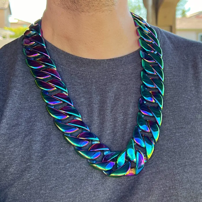 Mens Huge Cuban Chain Multicolor Rainbow Stainless Steel 30MM 28 Bling Cartel Bracelets Mens Huge Cuban Chain Multicolor Rainbow Stainless Steel 30MM 28 Bling Cartel Bracelets
