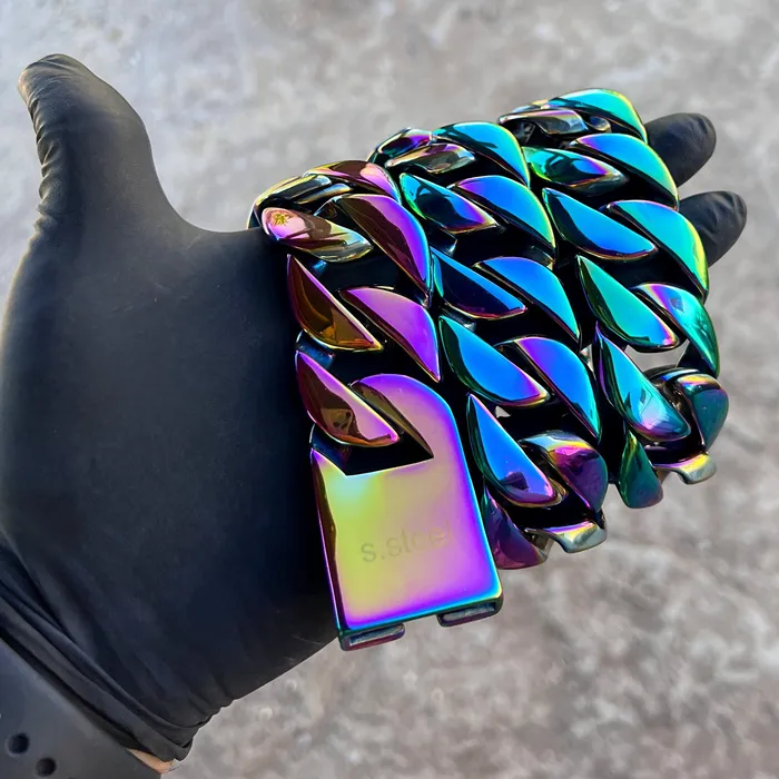 Mens Huge Cuban Chain Multicolor Rainbow Stainless Steel 30MM 28 Bling Cartel Bracelets Mens Huge Cuban Chain Multicolor Rainbow Stainless Steel 30MM 28 Bling Cartel Bracelets