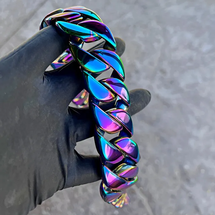 Mens Huge Cuban Chain Multicolor Rainbow Stainless Steel 30MM 28 Bling Cartel Bracelets Mens Huge Cuban Chain Multicolor Rainbow Stainless Steel 30MM 28 Bling Cartel Bracelets