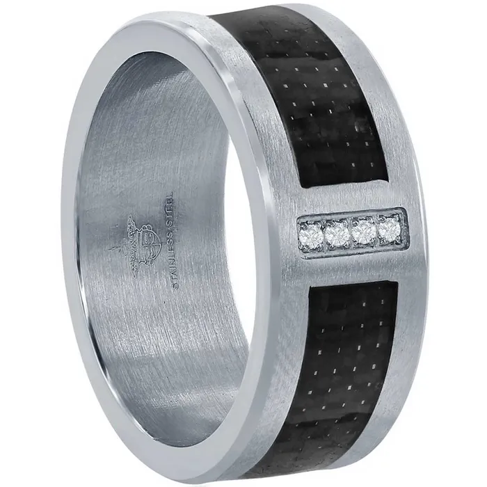 Mens Ring Stainless Steel Black Carbon Fiber CZ Size 12 SW209512 Classic Rings Mens Ring Stainless Steel Black Carbon Fiber CZ Size 12 SW209512 Classic Rings