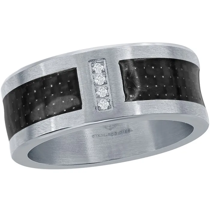 Mens Ring Stainless Steel Black Carbon Fiber CZ Size 12 SW209512 Classic Rings Mens Ring Stainless Steel Black Carbon Fiber CZ Size 12 SW209512 Classic Rings