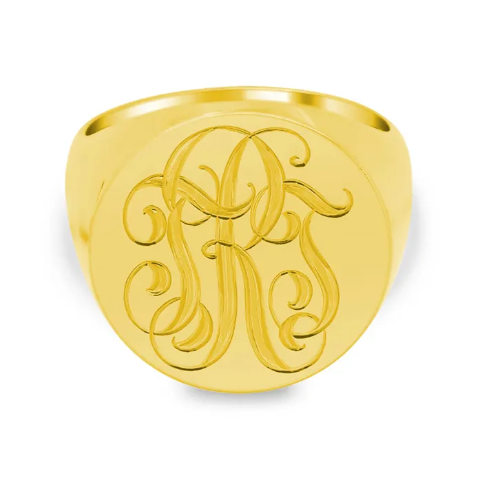 Mens Round Signet Ring Extra Large Hand Engraved Script Monogram deBebians Rings Mens Round Signet Ring Extra Large Hand Engraved Script Monogram deBebians Rings