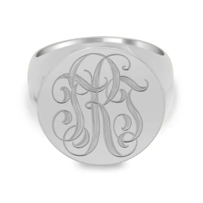 Mens Round Signet Ring Extra Large Hand Engraved Script Monogram deBebians Rings