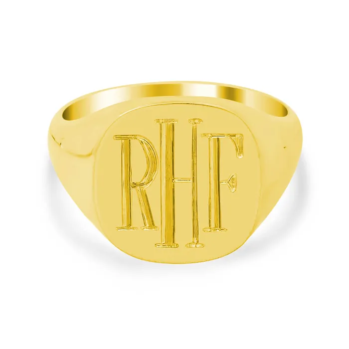 Mens Square Signet Ring Medium Hand Engraved Roman Monogram deBebians Rings