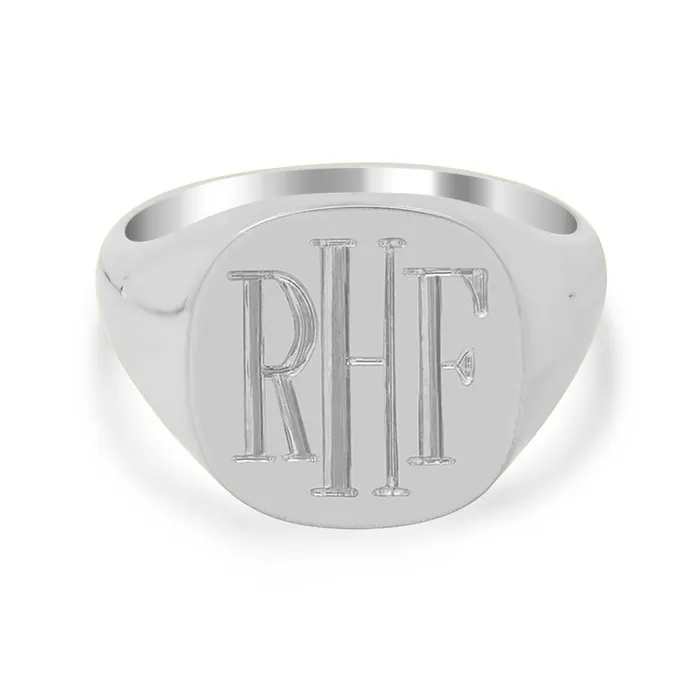Mens Square Signet Ring Medium Hand Engraved Roman Monogram deBebians Rings