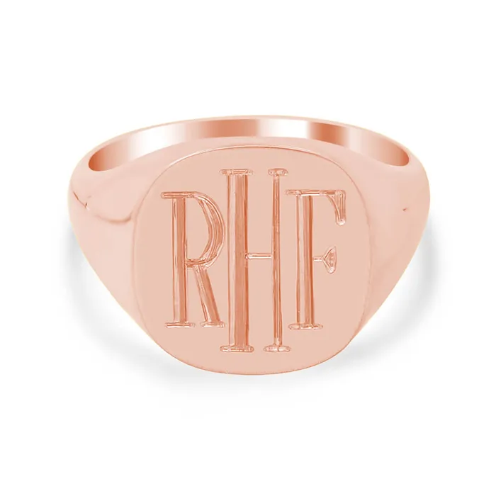 Mens Square Signet Ring Medium Hand Engraved Roman Monogram deBebians Rings