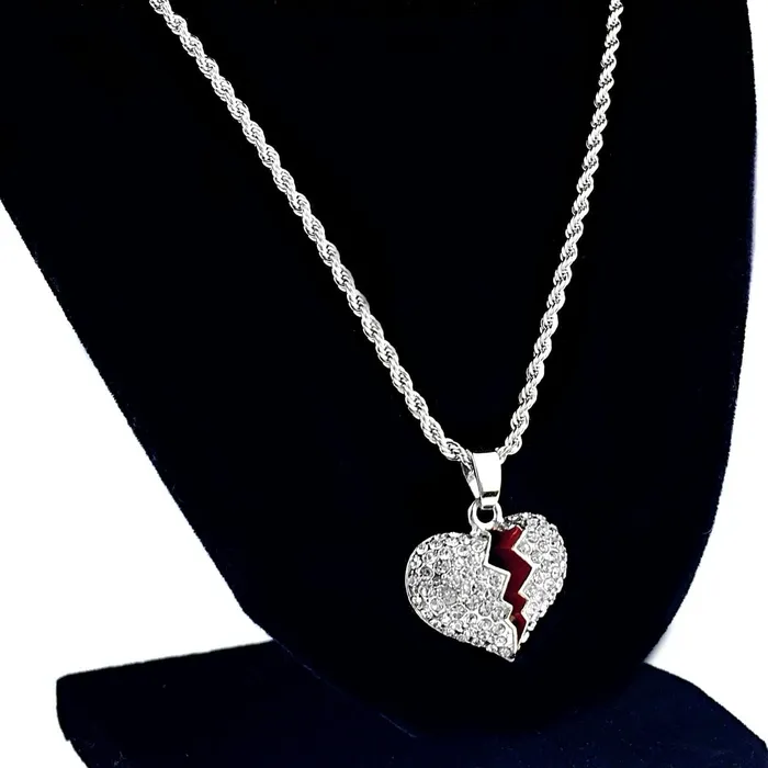 Micro Broken Heart Pendant Silver Tone Rope Chain Necklace 24 Bling Cartel Admin Necklaces Micro Broken Heart Pendant Silver Tone Rope Chain Necklace 24 Bling Cartel Admin Necklaces