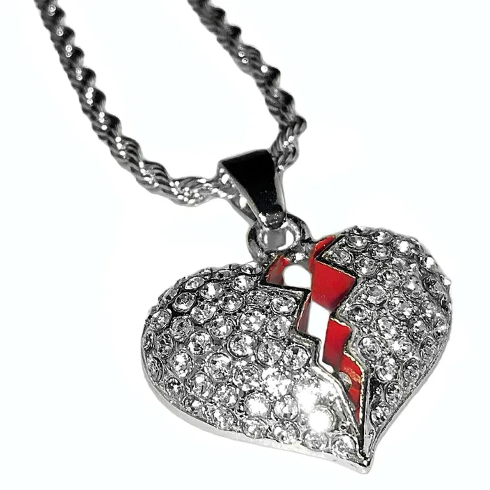 Micro Broken Heart Pendant Silver Tone Rope Chain Necklace 24 Bling Cartel Admin Necklaces