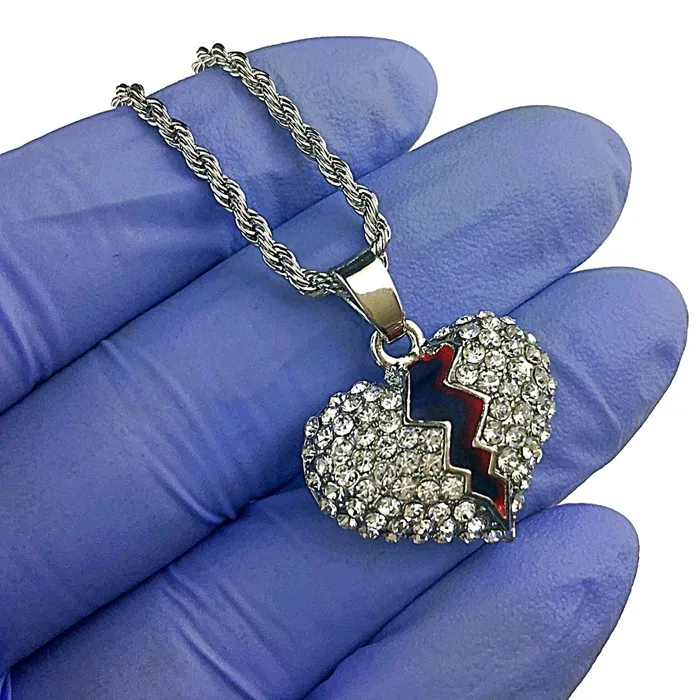 Micro Broken Heart Pendant Silver Tone Rope Chain Necklace 24 Bling Cartel Admin Necklaces