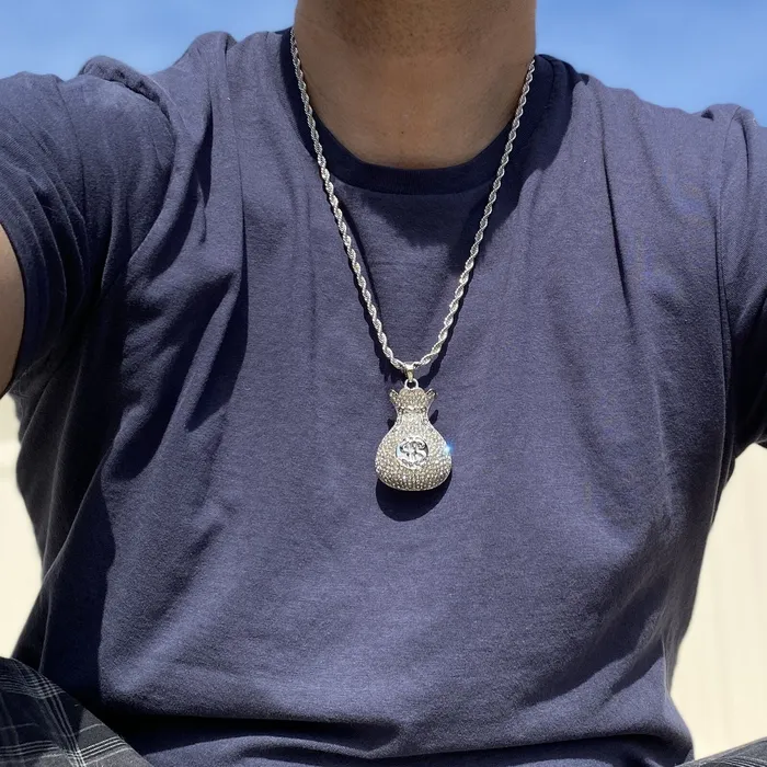 Money Bag Chain Hip Hop Pendant Silver Tone Iced Rope Necklace 24 Bling Cartel Necklaces Money Bag Chain Hip Hop Pendant Silver Tone Iced Rope Necklace 24 Bling Cartel Necklaces