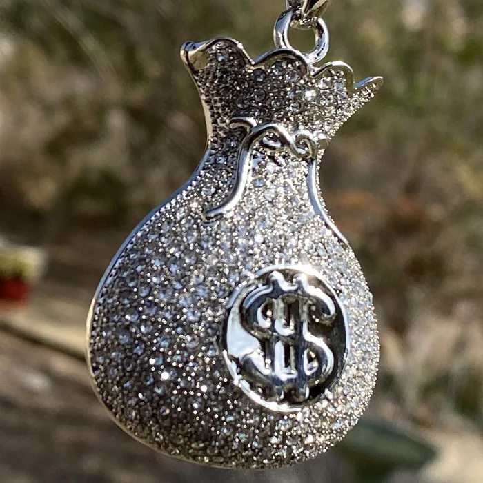 Money Bag Chain Hip Hop Pendant Silver Tone Iced Rope Necklace 24 Bling Cartel Necklaces Money Bag Chain Hip Hop Pendant Silver Tone Iced Rope Necklace 24 Bling Cartel Necklaces