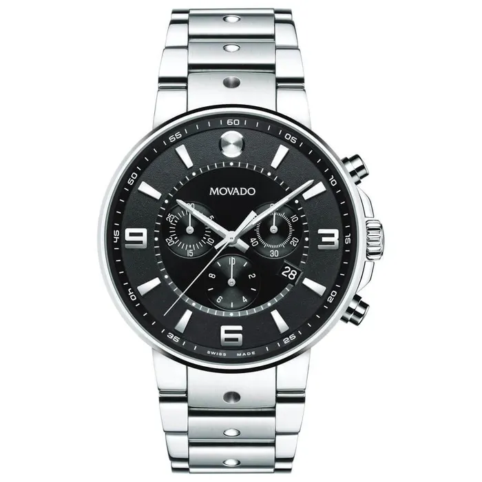 Movado Mens Chronograph Watch Se Pilot Swiss Quartz Black Dial Bracelet 0606759 Movado Bracelets
