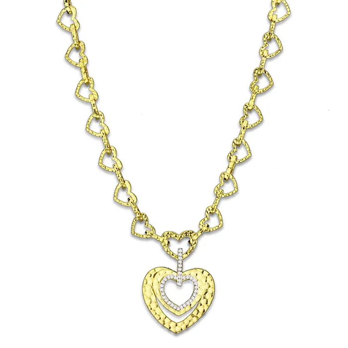 Necklaces Alamode LO3341 Gold Brass Necklace with AAA Grade CZ in Clear