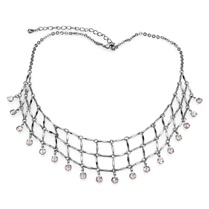 Necklaces Alamode LO4731 Ruthenium White Metal Necklace with Top Grade Crystal in Light Amethyst
