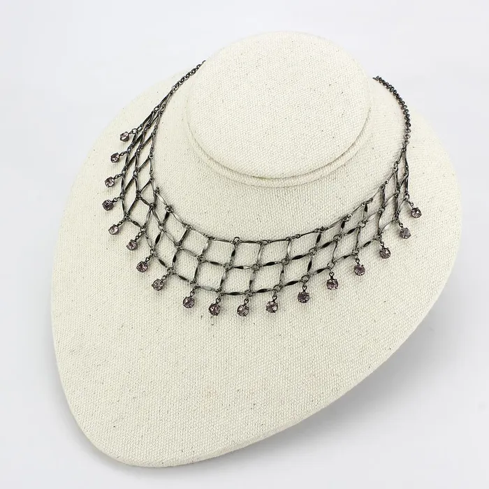 Necklaces Alamode LO4731 Ruthenium White Metal Necklace with Top Grade Crystal in Light Amethyst