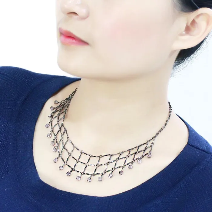 Necklaces Alamode LO4731 Ruthenium White Metal Necklace with Top Grade Crystal in Light Amethyst