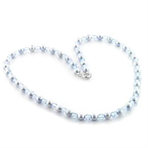 Necklaces Alamode LO733 Stone Necklace with Synthetic Pearl in Light Sapphire Necklaces Alamode LO733 Stone Necklace with Synthetic Pearl in Light Sapphire