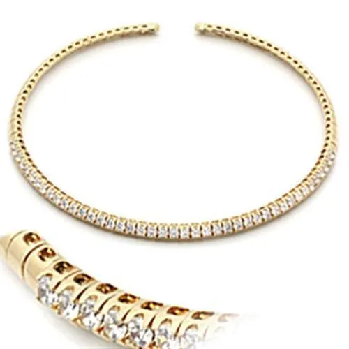 Necklaces Alamode LO830 Gold Brass Necklace with AAA Grade CZ in Clear